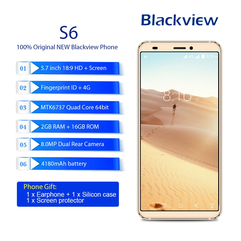 Blackview S6 4G смартфон с двумя sim картами 18:9 отпечатков пальцев 5 7 дюйма HD + мобильный