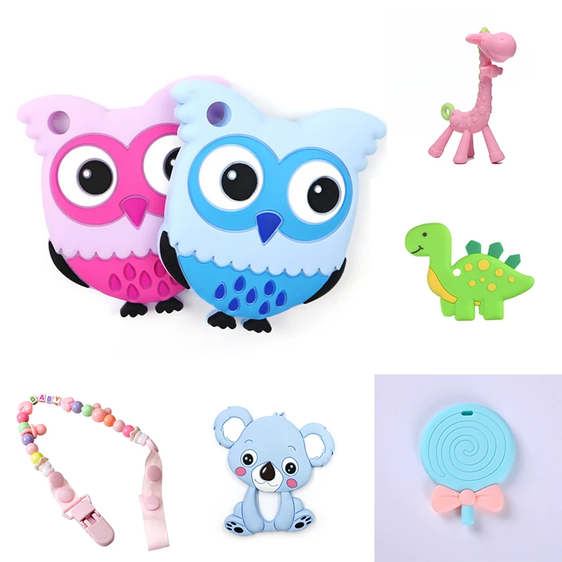 

Silicone Teethers DIY Animal Koala Baby Ring Teether BPA FreeInfant Owl Koala Beads DIY Chain Kids Teething Gift Toddler Toys