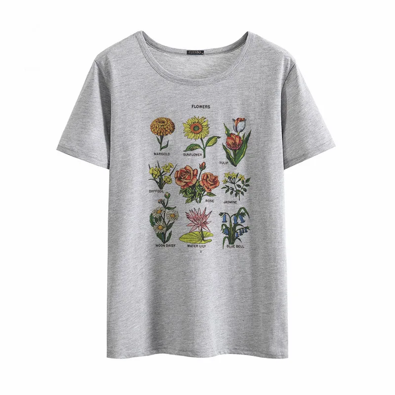Женские футболки с цветочным принтом, летние новые модные женские топы большого размера, свободные футболки Harajuku с коротким рукавом и круглым вырезом