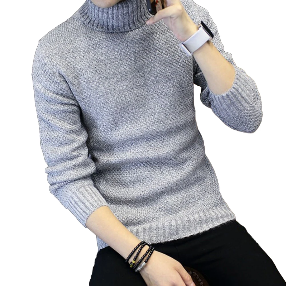Fashion Turtleneck Solid Color Long Sleeve Knitting Men