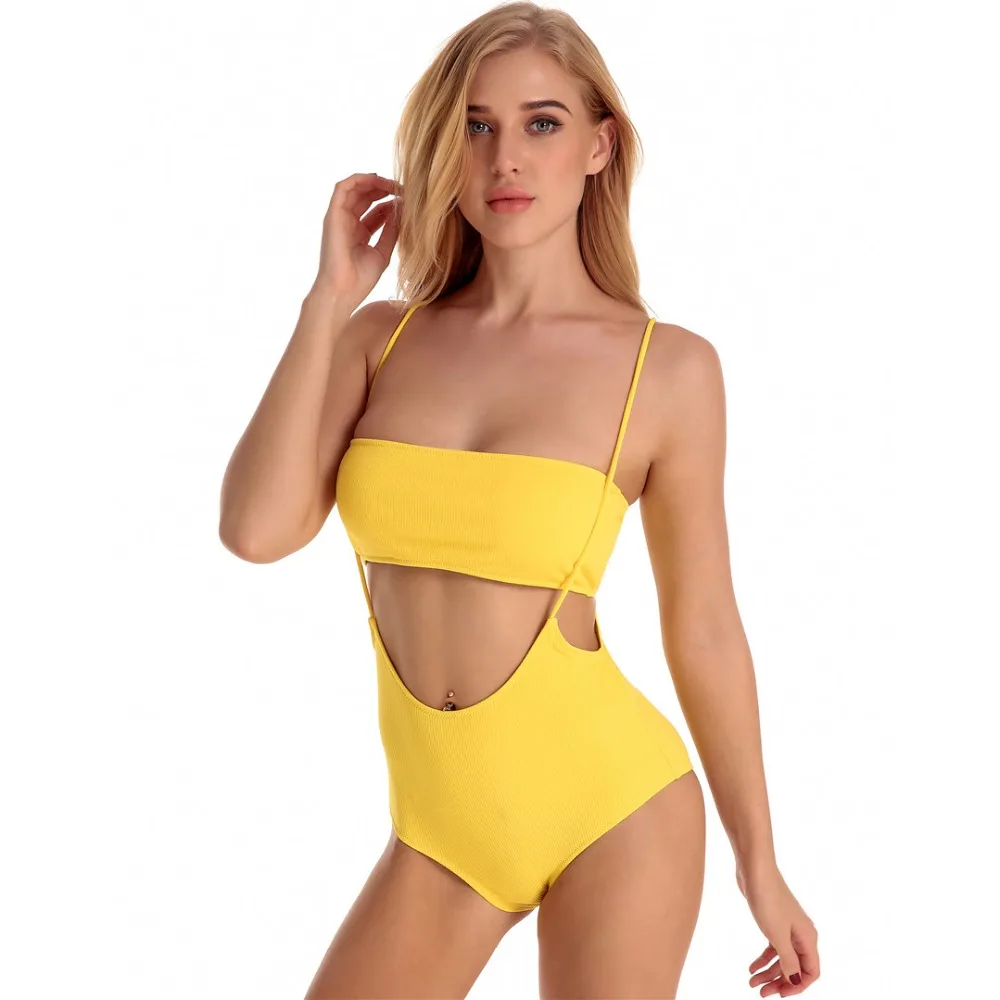 yellow ribbed swimsuit