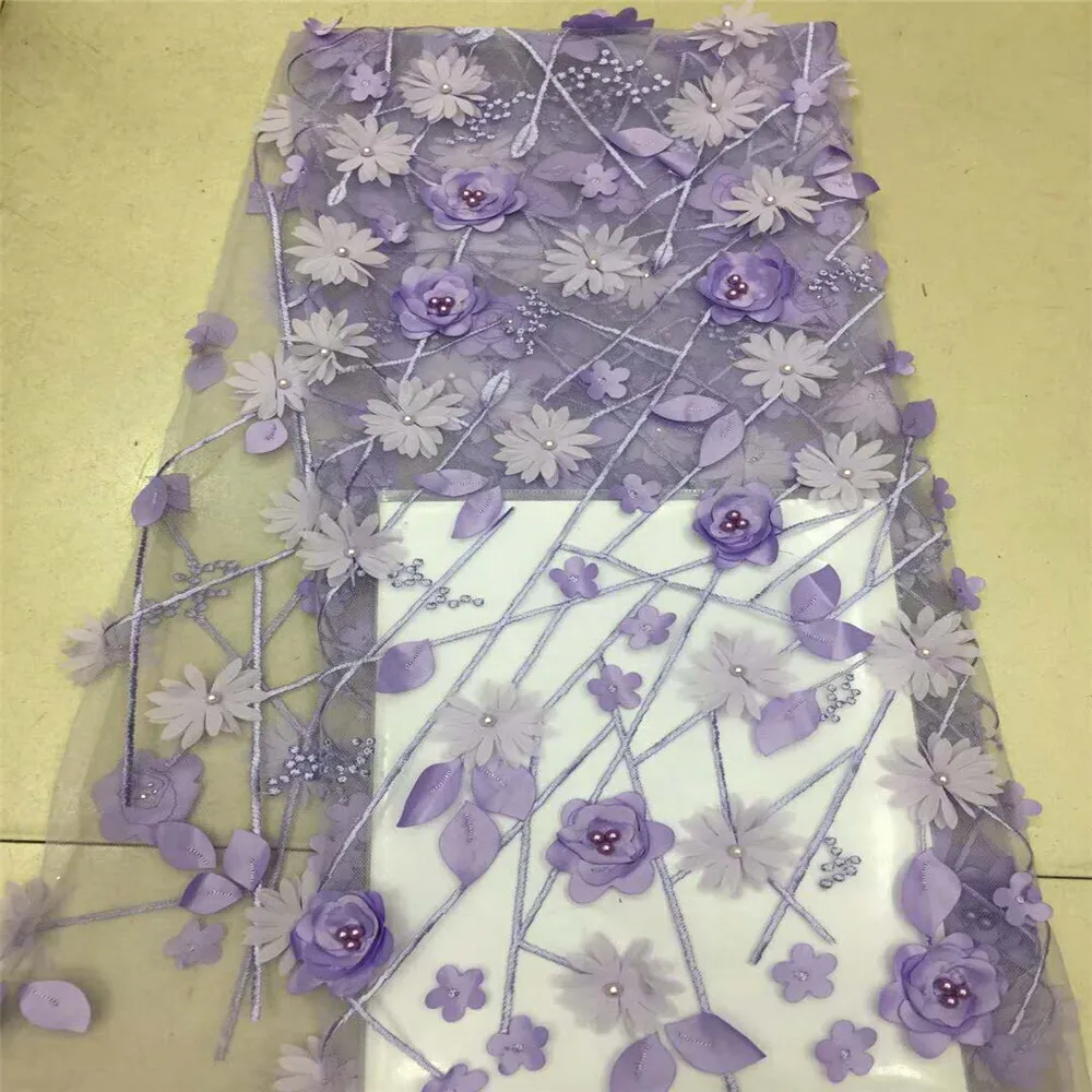 

Latest Party Dress Fashion Embroidered 3d Flower French Lace Beaded Tulle Lace Purple Nigerian Lace Fabrics X641-8