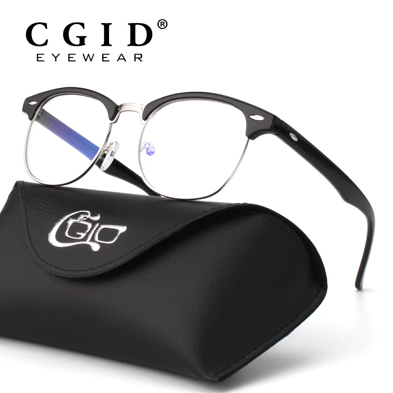 CGID мужской классический дизайн блокирование синий свет UV400 защиты компьютера полуоправные очки прозрачные линзы CT56