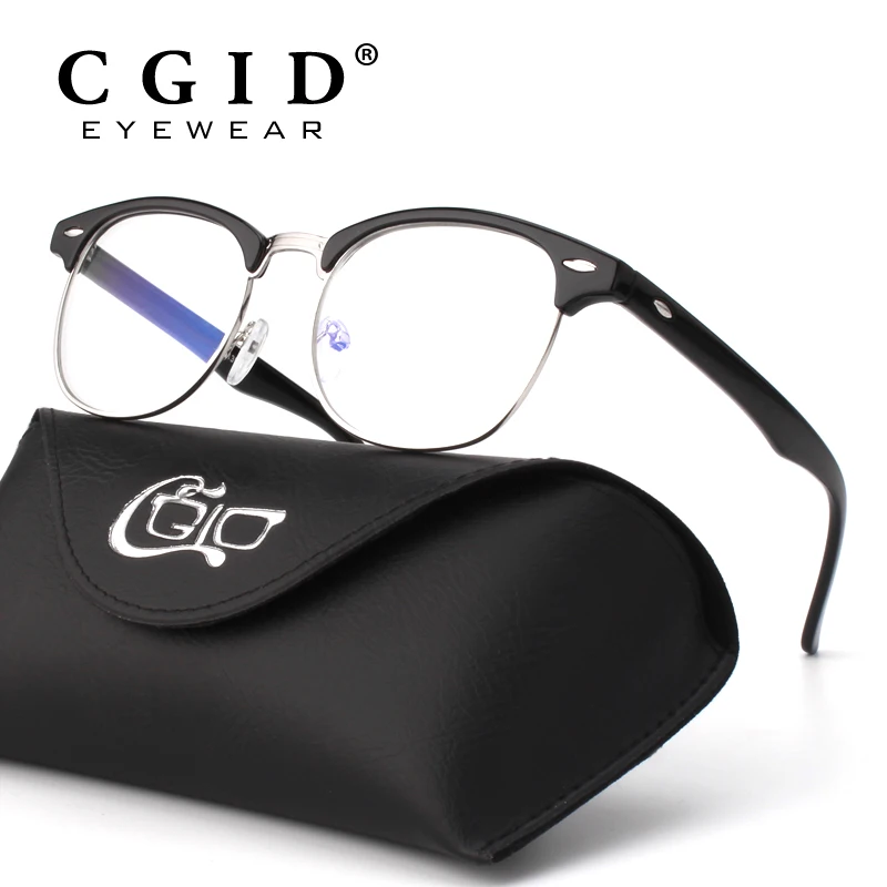

CGID Unisex Classic Design Blocking Blue light 100% UV400 Protection Computer glasses Half Frame Transparent lens CT56