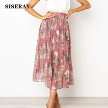 Богемные цветочные печати миди шифоновая юбка плиссированные летние юбки для женщин s Высокая талия гофрированные Макси Длинная юбка для женщин