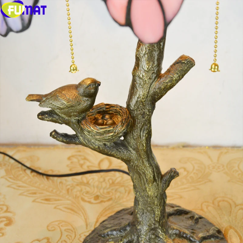 8002 FUMAT Tiffany Stained Glass Deco Table Lamps Bird Nest Tree Sunflower Cow Desk Lights Decorative LED lamps_副本