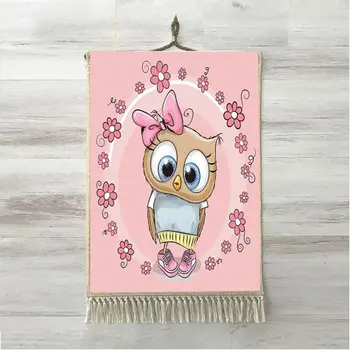 

Else Pink Floral Cute Funny Sweet Owls Girl 3D Kids Room Decorative Gift Wall Art Rope Hanging Rug Carpet Tasseled Tapestry
