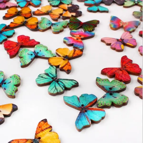 

2.7cm Painted Butterfly 2 holes Wood Buttons, for Wedding Decor\ Cloth art\ Scrapbooking DIY\ Toy\ DIY Craft Supplies B83