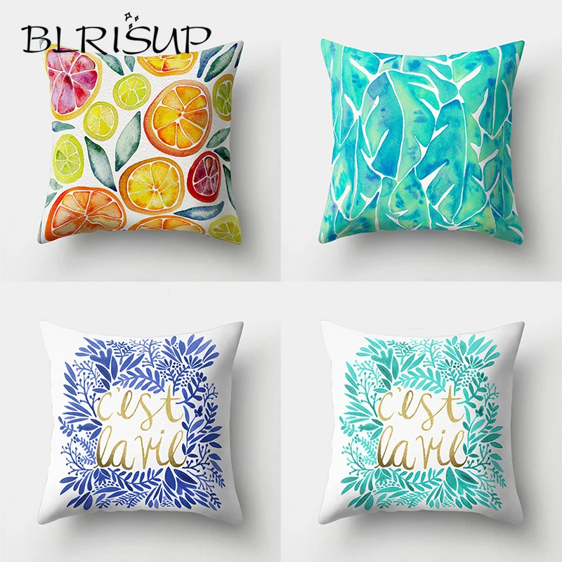 BLRISUP Creative Leaves Flowers English Letters Cushion Cover Home Office Car Sofa Throw Pillow Decorative Pillowcase | Дом и сад