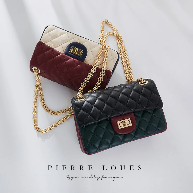 

2018 New Bags for Woman Spring Summer Fashion Golden Chain Bag Embroidered Line Lingge Female Shoulder Messenger Handbag