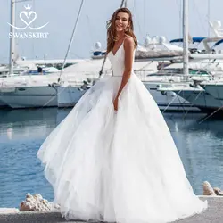 Swanskirt шикарные свадебные платья с v-образным вырезом 2019 изящные хрустальные пояса трапециевидной формы в Турции под заказ плюс размер