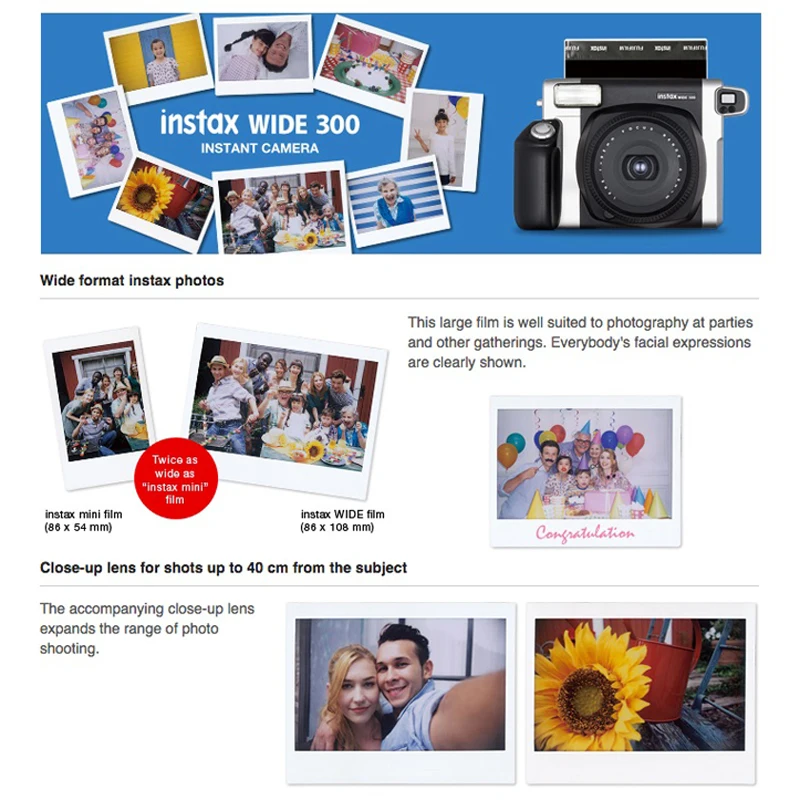 Fuji Fujifilm Instax WIDE 300 фотокамера моментальной печати-черный(широкий формат изображения