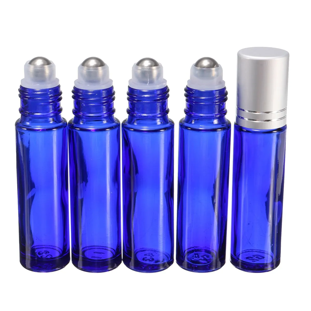 5PCS Portable Blue Smooth Glass Empty Essential Oil Roll On Bottles