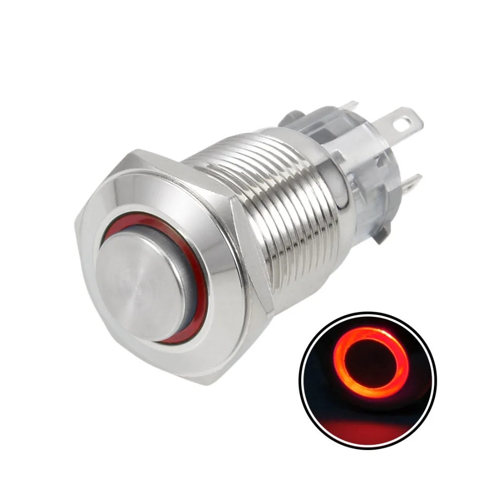 

UXCELL 1PCS Metal Push Button Switch 16/19mm Mounting Dia 1NO 1NC 12/24V Red Yellow Blue LED Light High Flat Switch Accessories