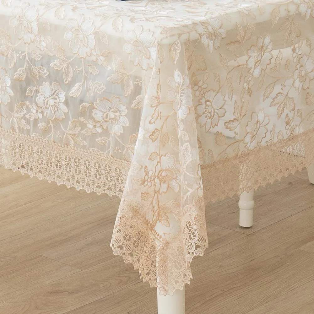 

Free Shipping Gold Colours Modern Europe Style Organza Floral Patterns Embroidered Square Table Cover For Wedding Party Events