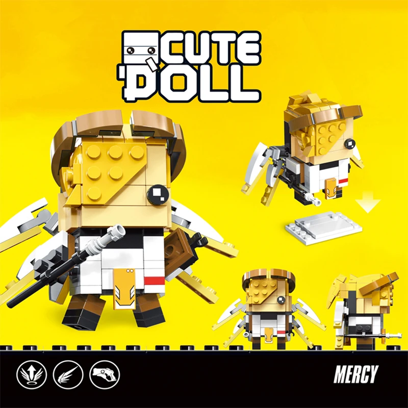 

100pcs OverWatches game Cute Doll Mercy Reaper Genji Soldier 76 Model Figure Building Block BrickHeadz Toys Best Gift For kids