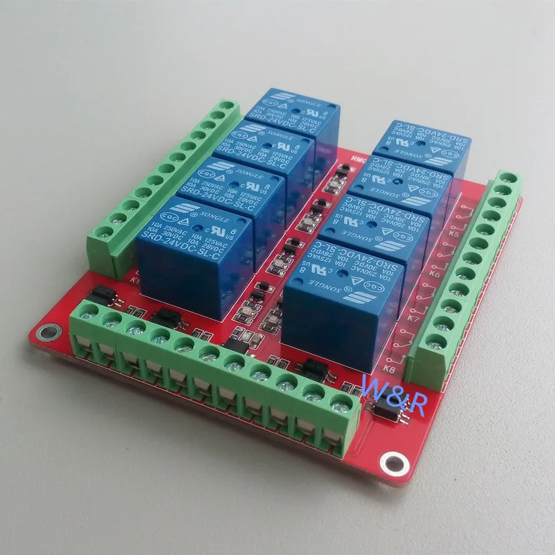 

RM08E 8-way relay control module / bidirectional optocoupler isolation / high and low level optional / 5V / 12V / 24V