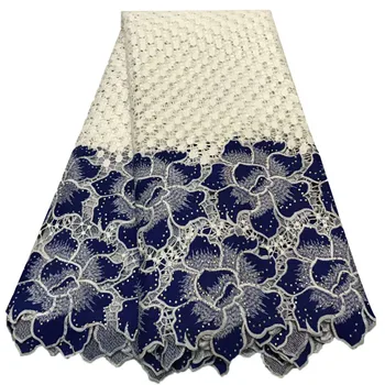 

Navy Blue Mix White Nigeria Embroidery High Quality Dress Lace Water Soluble Nigerian Lace Fabric Guipure Lace Fabric X1028-2