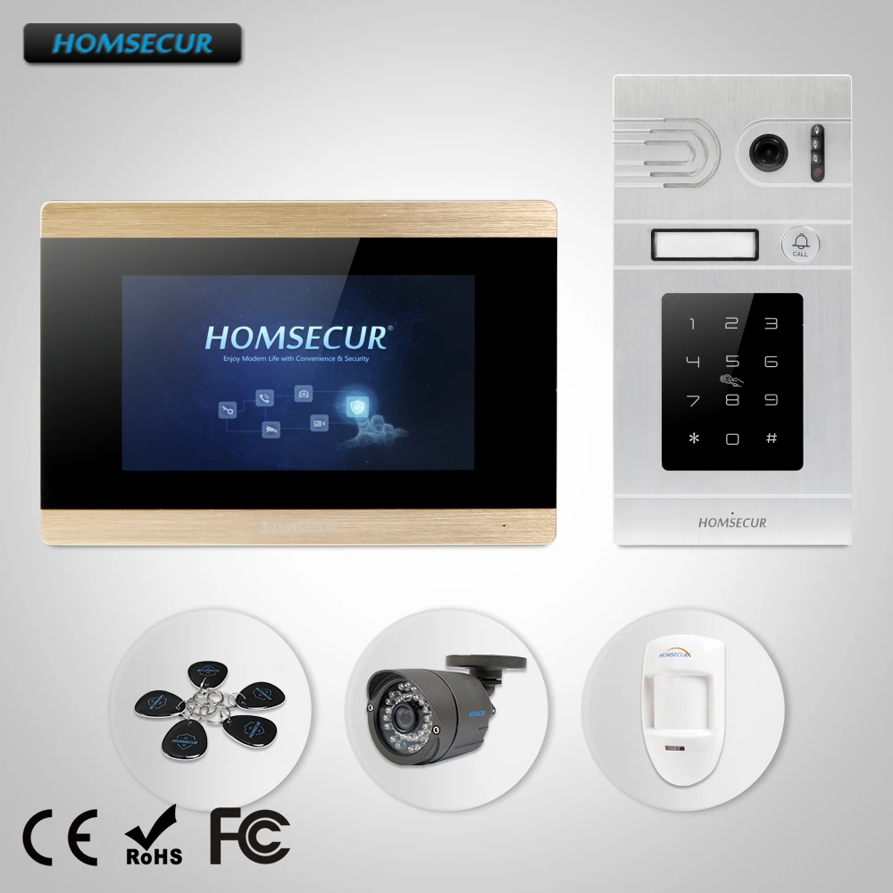 HOMSECUR 7 "Свободные-Руки Видеодомофон Система Телефонного Звонка + Камера с Алюминиевым Сплавом  BC071-S + BM715-G