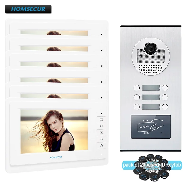 HOMSECUR " 4 комплекта для выбора видео и аудио умный дверной звонок с наружное наблюдение для 2, 3, 4, 6 квартиры - Цвет: for 6 Families