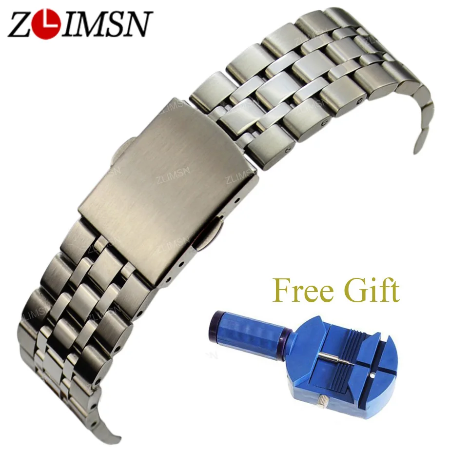 

ZLIMSN 316L Stainless Steel Watch Band Strap 16 18 19 20mm Silver Black Solid Links Double Push Button Deployant Clasp Bracelets