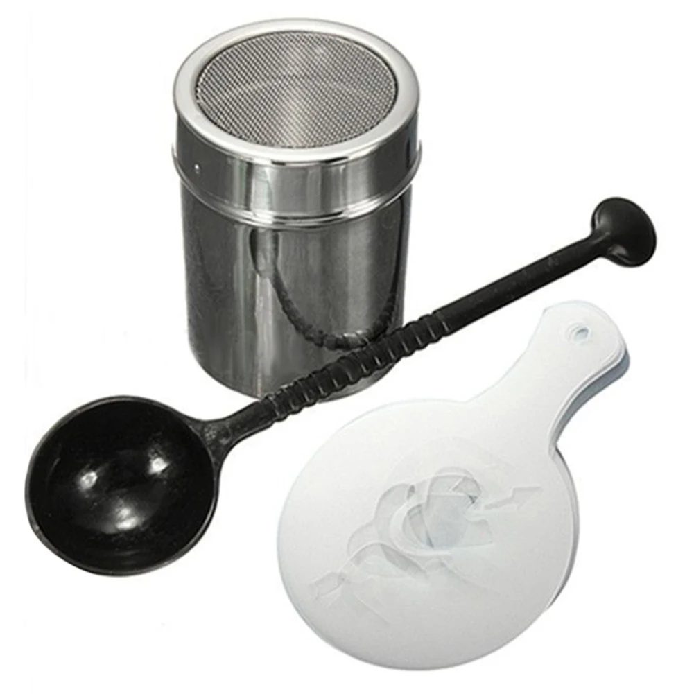 Chocolate Shaker Duster 16Pcs Cappuccino Coffee Stencils Spoon Coffee