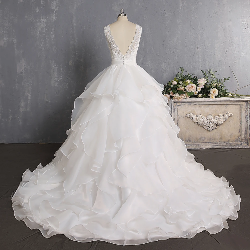 Vestidos De Novia Off White Ruffles Princess Wedding Dresses with Beaded See Through Bride Dress Robe De Mariage