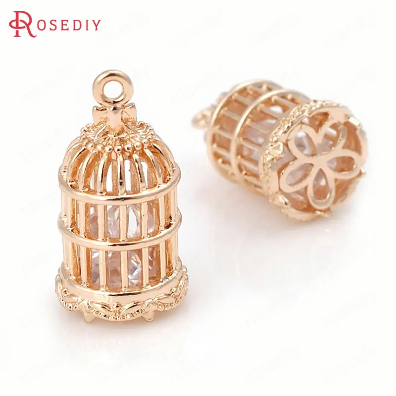 4PCS 11x21MM 24K Champagne Gold Color Plated Brass with Zircon Bird