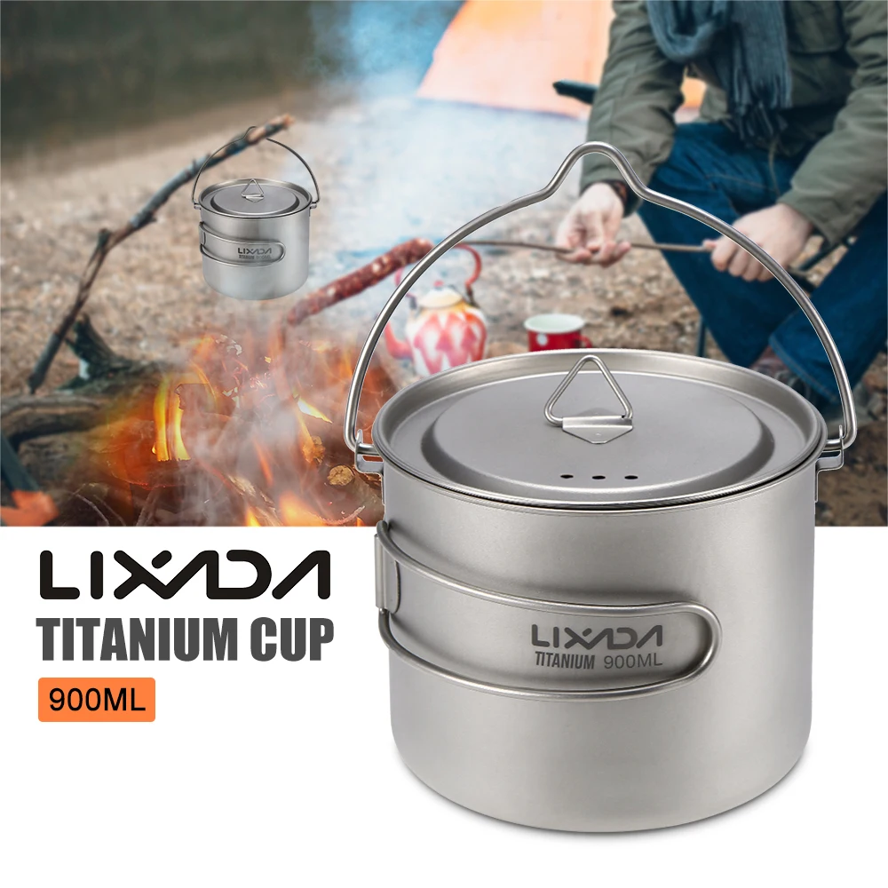Портативный подвесной походный горшок Lixada 900 мл титановая чашка для воды с