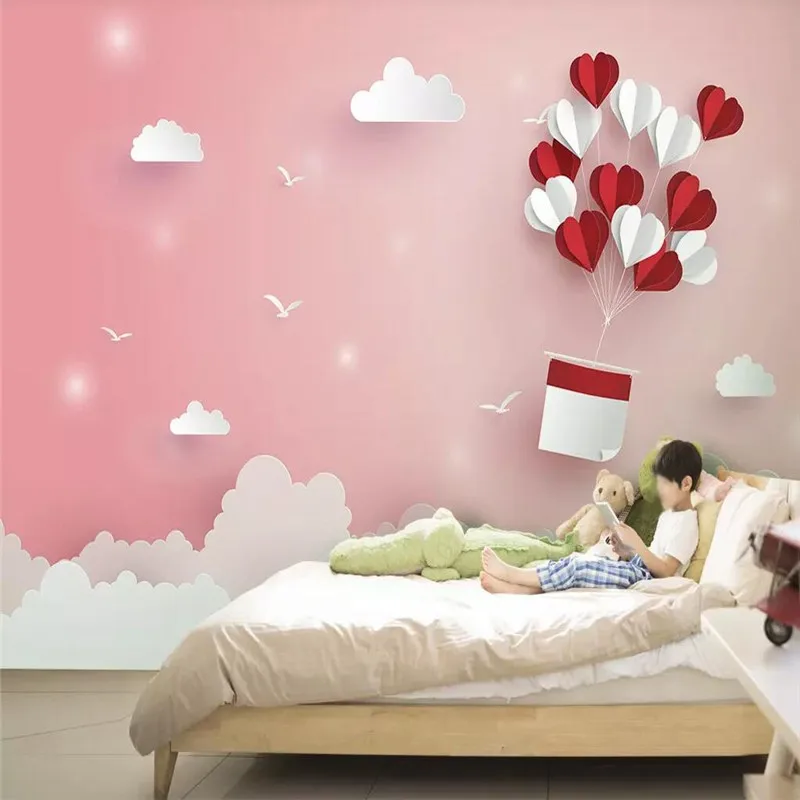 

Simple cute paper-cut children's room background professional production mural wallpaper wholesale, custom poster photo wall