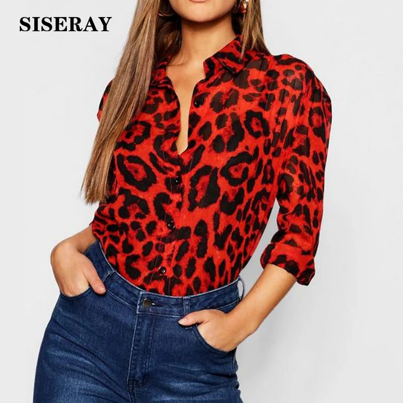 New Arrival Long Sleeve Leopard Print Chiffon Shirt Summer Plus Size Womens Blouses And Shirts Button Up Sexy Blouses Lady Top