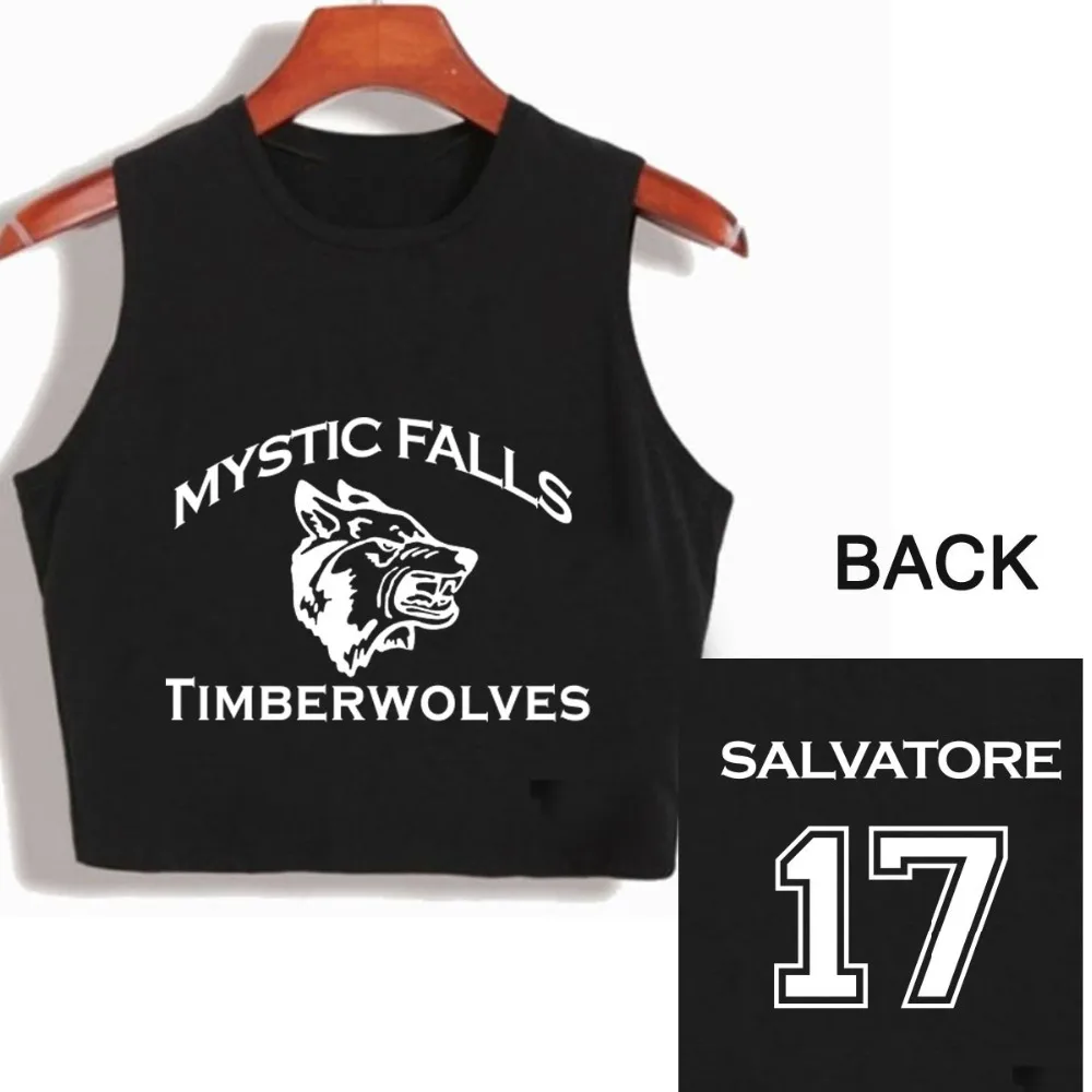 

Harajuku Women Vampire Diaries Mystic Falls Timberwolves Girls Cropped Salvatore 17 Women Sexy Streetwear Tumblr Summer Crop Top