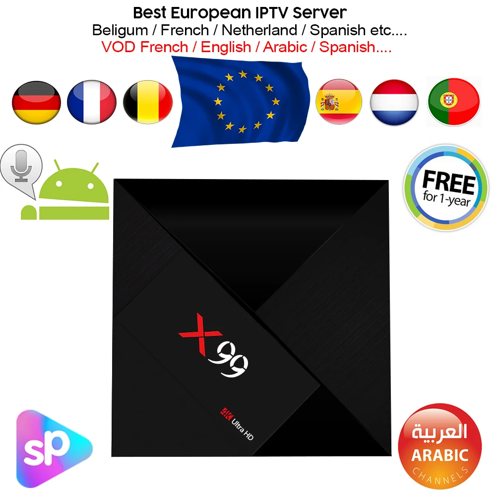 

Smart Android 7.1TV Box RK3399 4GB/32GB USB3.0 Bluetooth Voice Remote Stepplay 1 Year Full Arabic /French etc IPTV