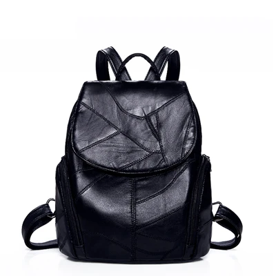 Женский рюкзак из натуральной кожи, женский рюкзак, модный, школьные сумки для подростков, модные рюкзаки для девочек-подростков - Цвет: Черный
