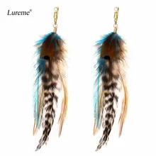 Lureme Индиана стиль ювелирные изделия многоцветный ручной работы натуральный перо Висячие серьги для женщин(er005514