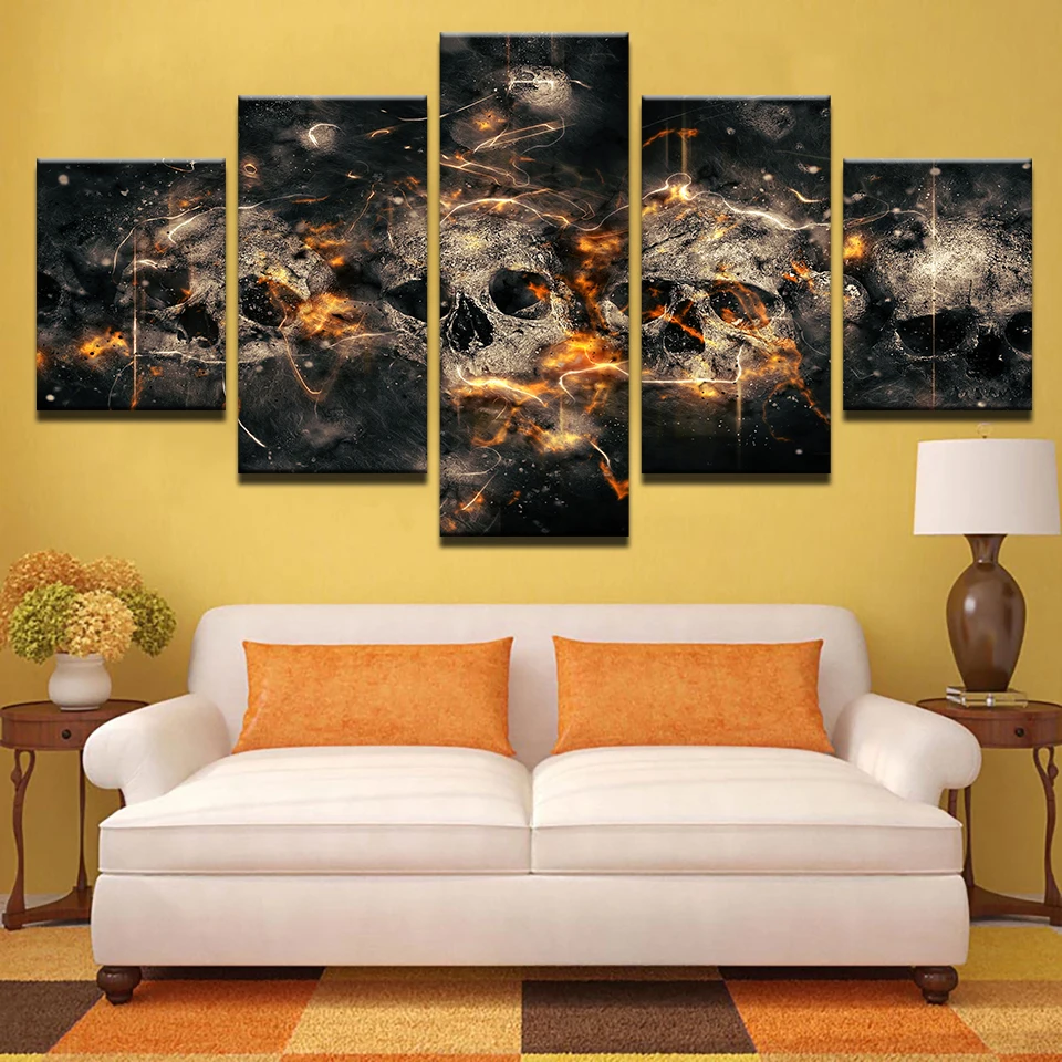 Modern Wall Art 5 Panel Halloween Abstract Horror Skull Poster Ghost