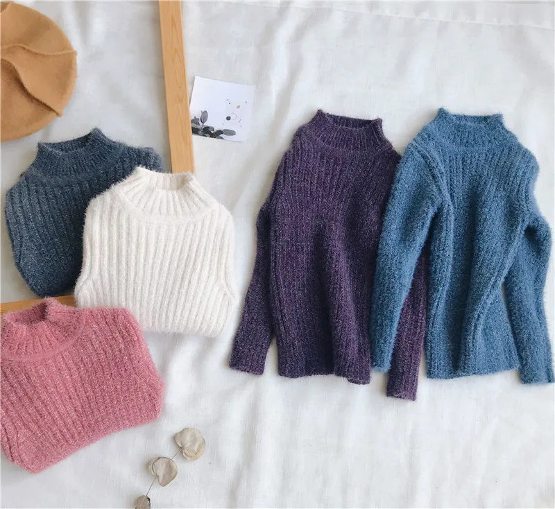 

WLG boys girls winter thick sweaters kids turtleneck long sleeve solid cardigan baby casual all match warm tops children clothes