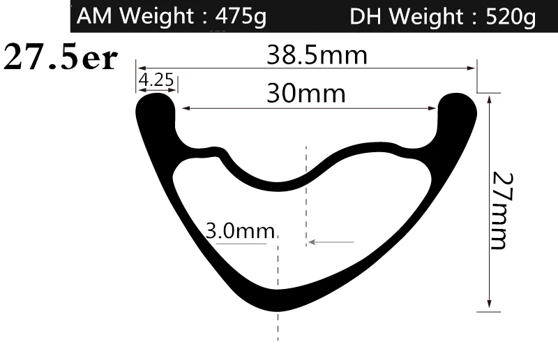 

38.5mm wide 27mm deep asymmetry tubeless hookless mtb taiwan 27.5er carbon rims carbon bike rim mountain bicycle
