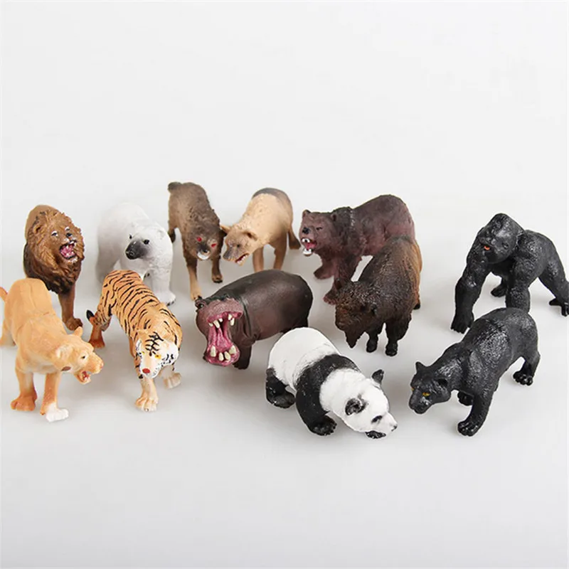 12pcs Simulated Forest Small Animal Child Static Plastic Tiger Lion
