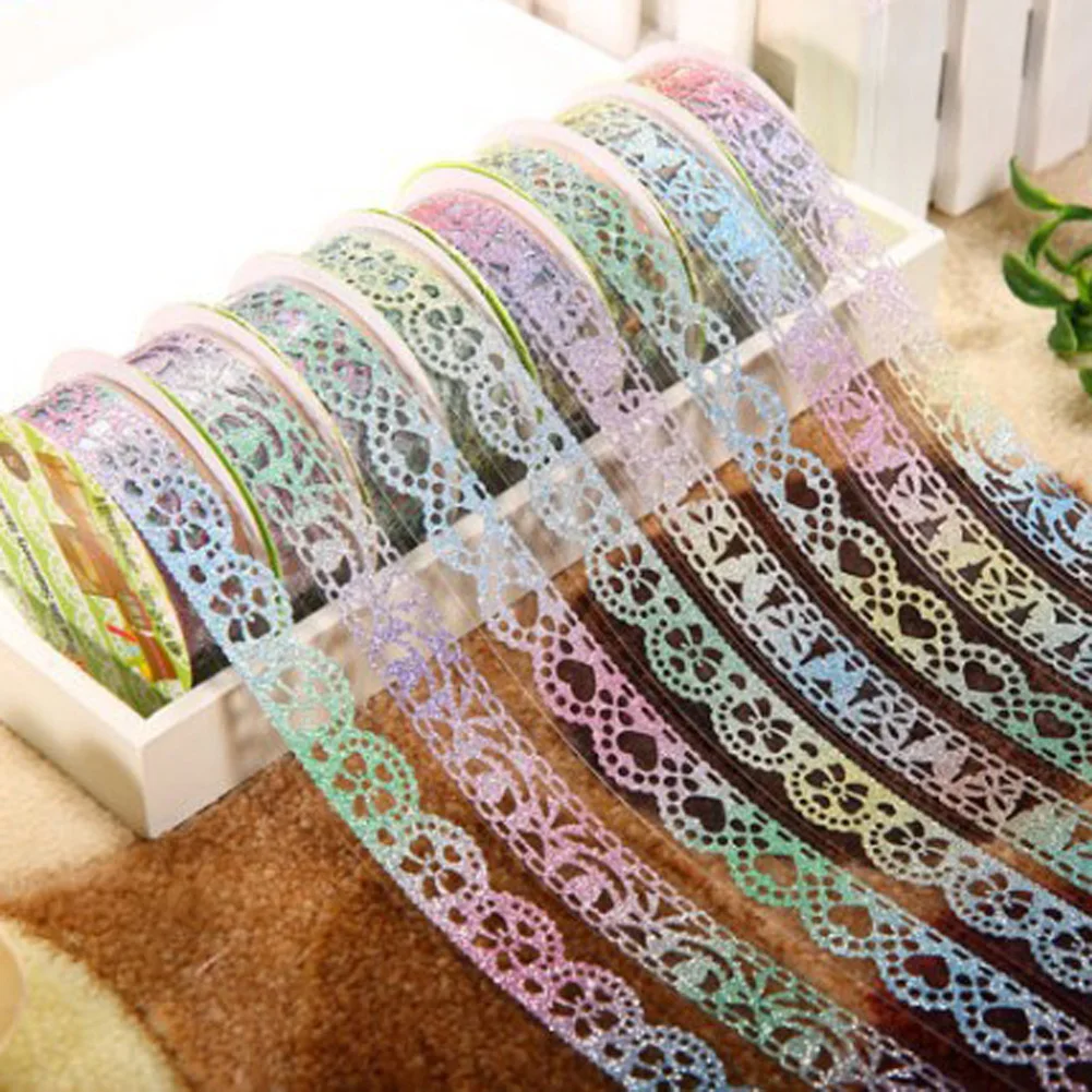 

1 Pcs Glittery Lace Tape Novelty Decorative Masking Tapes DIY Sticker Scrapbooking Tools Stationery School Supplies Color Random
