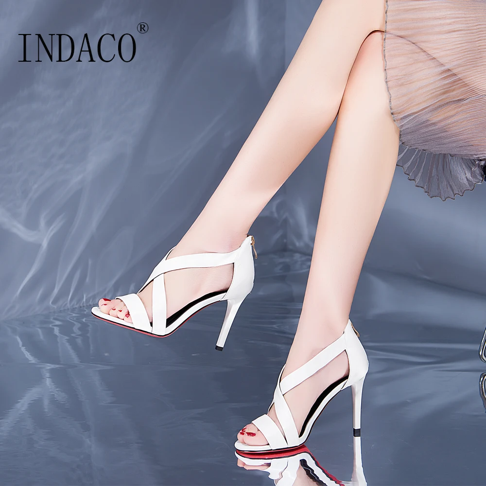 

White Sandals Women Shoes High Heels Sandals Women Leather Ankle Strap Sexy Fashion 9cm