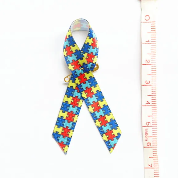 Autism Awareness Lapel Pin Puzzle Piece Multi Colored Ribbon  bow