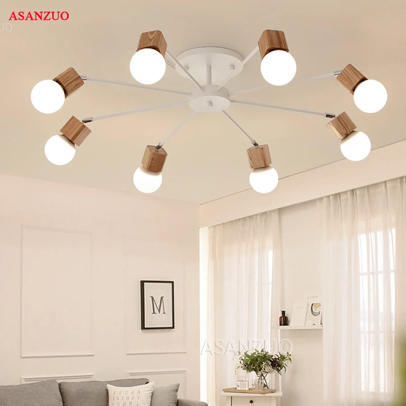  Nordic iron wood ceiling Light Modern home Living Room Bedroom aisle LED Ceiling Lamp Luminaire Lam - 32948140079