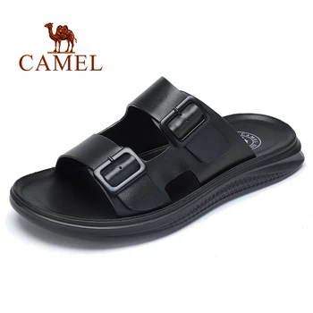 

CAMEL Genuine Leather Men's Slippers Business Casual Men Sandals Summer Cowhide Micro-elastic Lightweight Non-slip Men Shoes