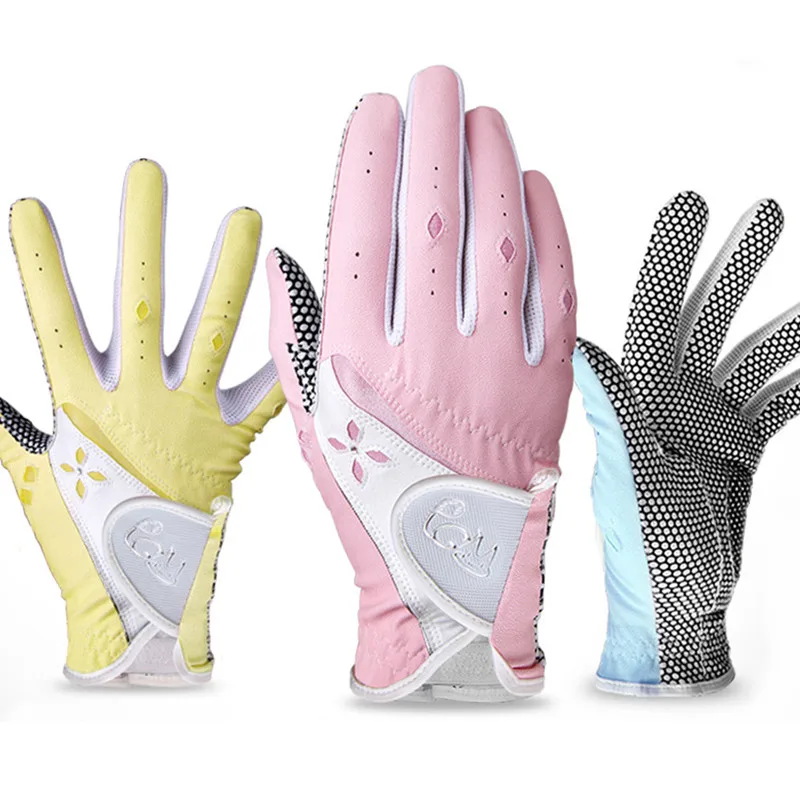 4 цвета 2 шт женские ПУ Перчатки Для Гольфа мягкие дышащие чистые Нескользящие перчатки с солнцезащитными вставками перчатки для гольфа