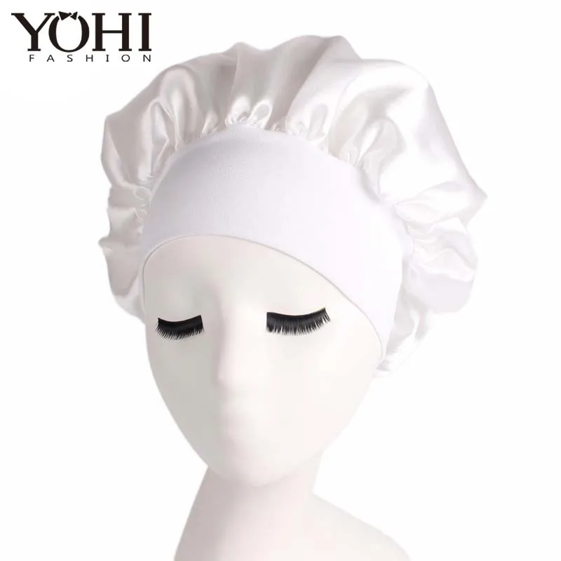 Новая модная Роскошная широкая Женская кепка chemo beauty салонный берет для ночного сна сатиновая скатерть дамская шляпа без полей - Цвет: Белый