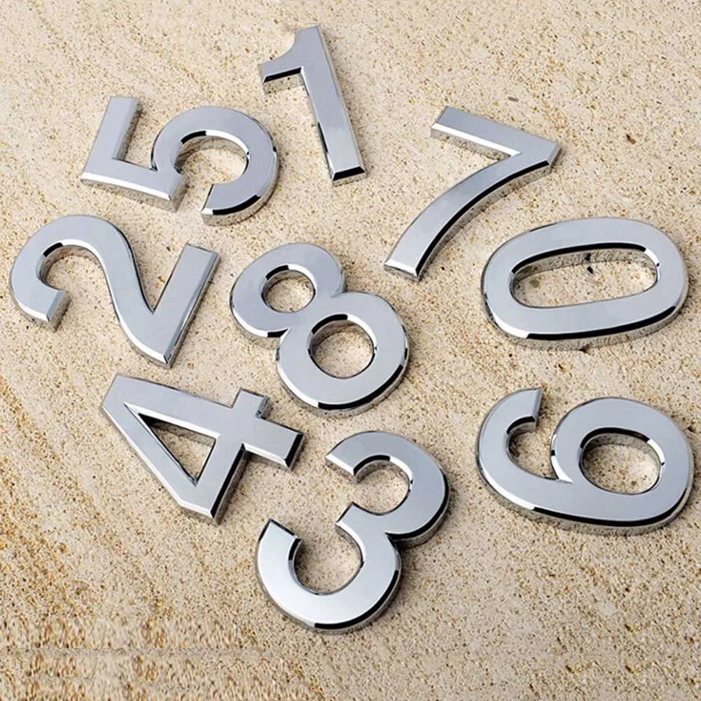 

Car Address Number Digits Numeral Plate Sign Room Gate Badge Sticker With Self-adhesive Sticker Silver-Color 3D Car Sticker