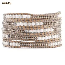 Лазерный Камень mix howlite кожаный браслет с бусинами для женщин и мужчин