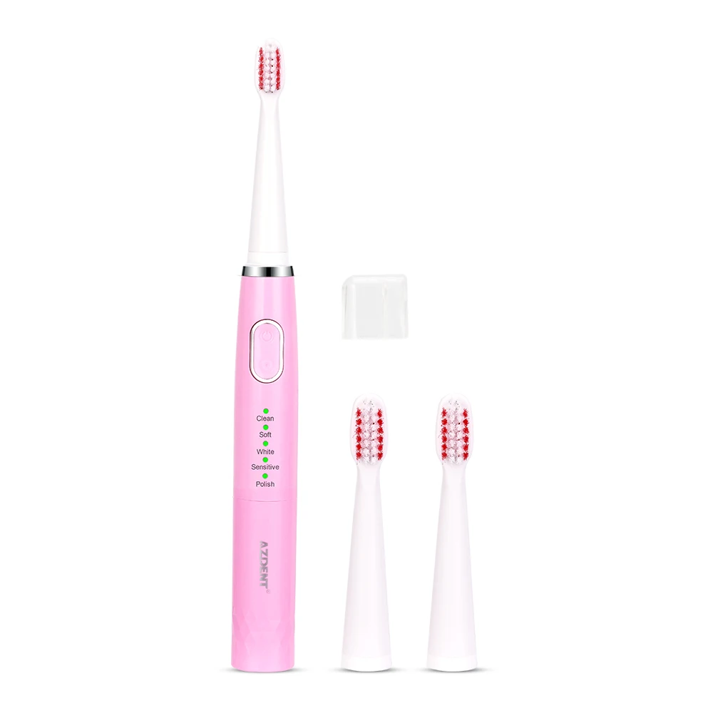 AZ-4 Pro Sonic электрическая зубная щетка 5 режимов для взрослых с таймером зубные щетки на батарейках с 3 сменными головками без подзарядки - Цвет: 1 set pink