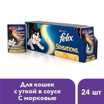 

Wet food Felix Sensations in Amazing Sauce for cats with duck in carrot sauce, Pouch, 24x85 g.